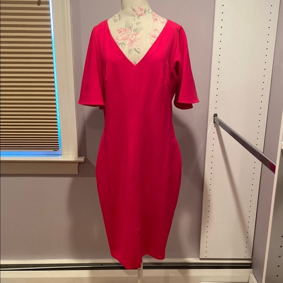 Eliza J Red V-Neck Sheath Midi Dress - Picture 1 of 10